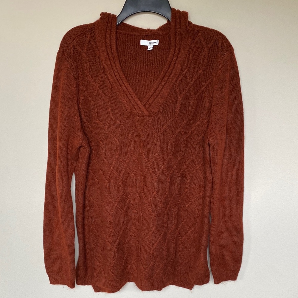 Sonoma Women's Rust V-Neck Hooded Sweater